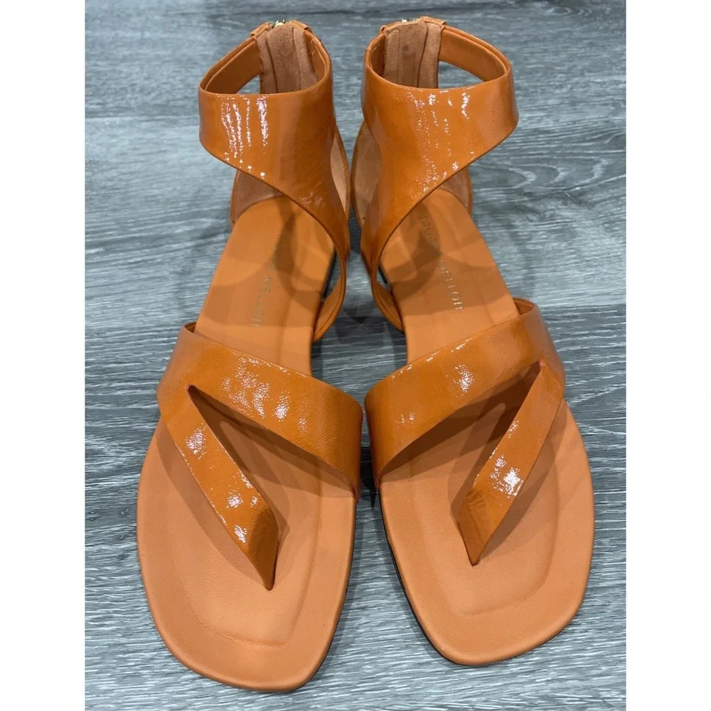 Tamara Mellon Stride Flat Gladiator Orange Patent Leather EU37.5 US7.5 $495 - Picture 4 of 13